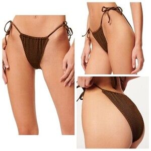 NWT Good American Crinkle Always Fits Tiny Ties Bikini Bottom Mocha Sz 1/2 (S/M)